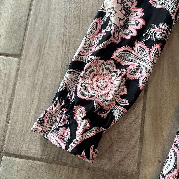 Jude Connally Woman Long Sleeve Black Floral Print Flare Dress Size XS Stretch - Picture 3 of 10